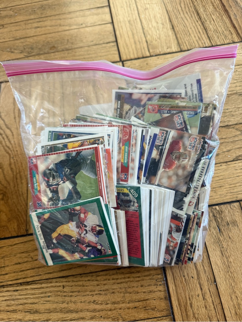 Large Lot of Football Trading Cards in Zip Bag - Multicolor